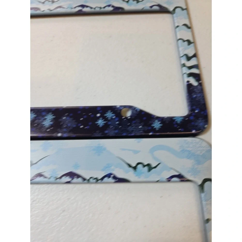 2 Decorative License Plate Frames Winter Snowflake Mountains + Hardware Set‎